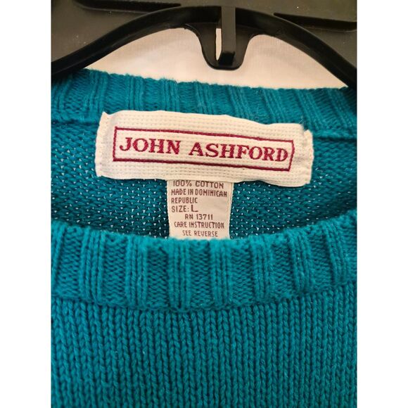 Vtg 90s John Ashford Cable Knit Striped Sweater Unisex L Colorblock Fisherman - Picture 2 of 15